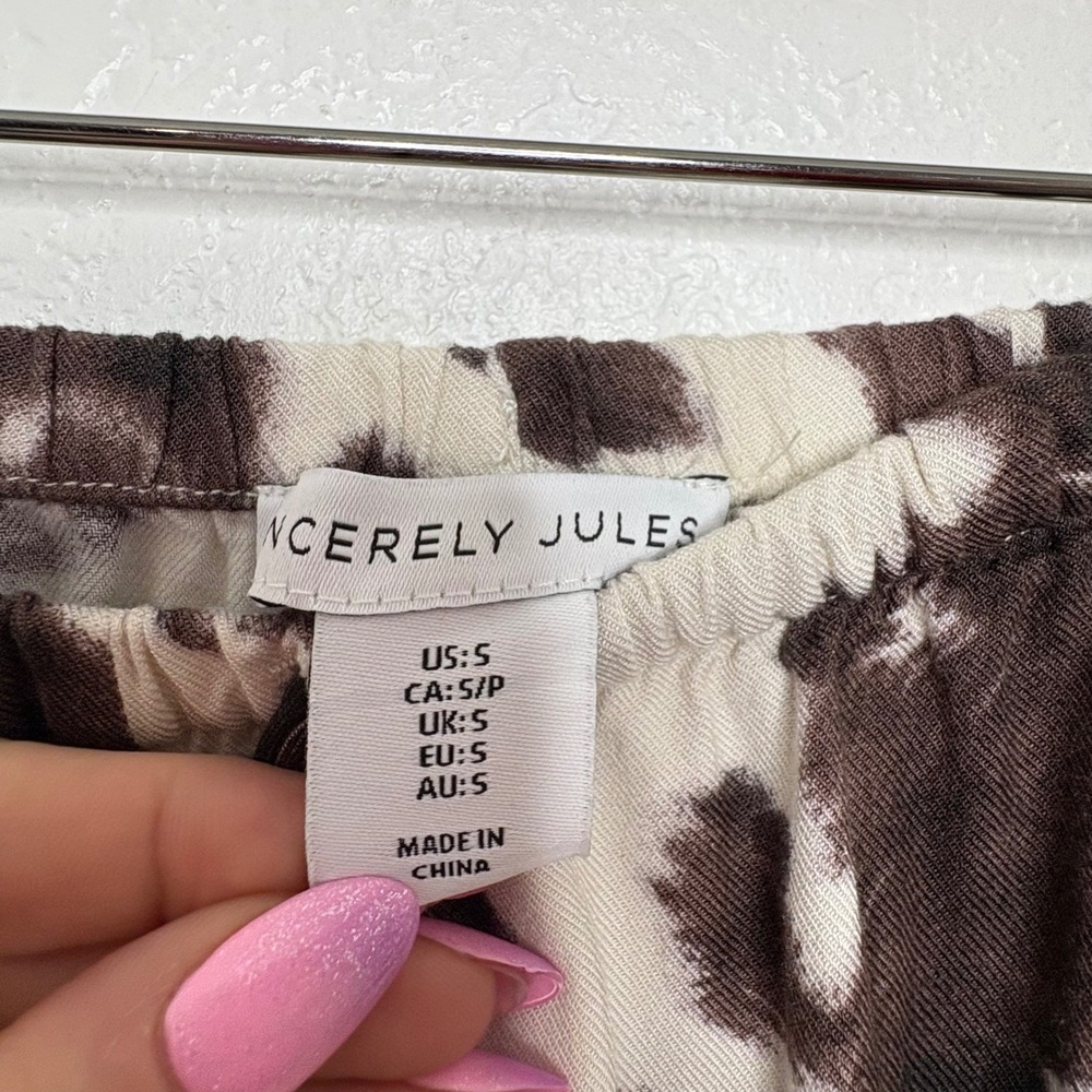Sincerely Jules Brown Cow Print Wide Leg Elastic Waist Pants Small - Picture 5 of 10